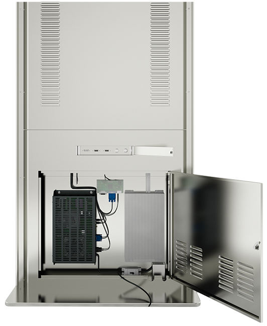 Eflyn Free Standing Kiosk Back showing the internal parts