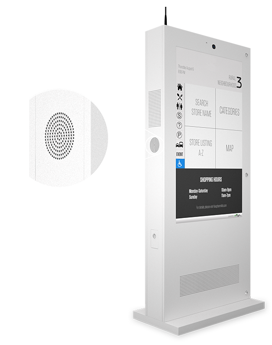 Eflyn Outdoor Digital Display Touch Screen Kiosk Closeup of Built In HD Speakers Image