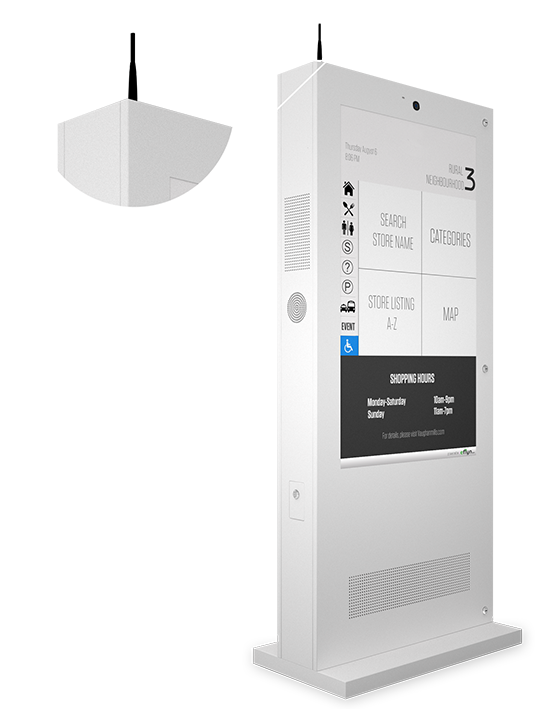 Eflyn Outdoor Digital Display Touch Screen Kiosk Closeup of Built In WIFI Antenna Image