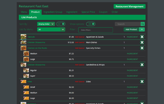 EFLYN RESTAURANT BACK OFFICE SCREENSHOT