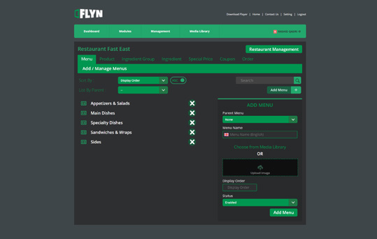 EFLYN RESTAURANT BACK OFFICE SCREENSHOT
