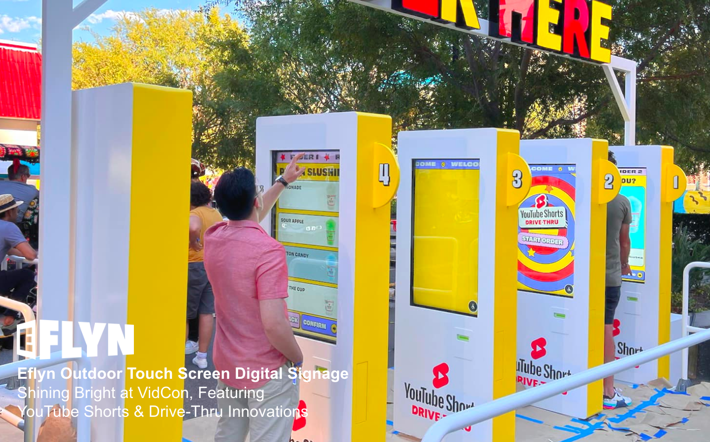 Case Study: YouTube Shorts Drive-Thru Experience at VidCon with Eflyn Outdoor Digital Signage and Digital Kiosks